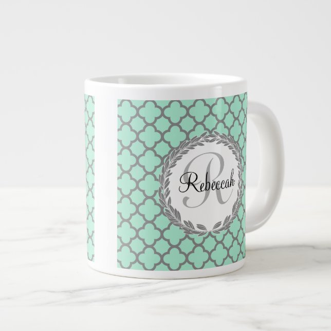 Grande Tasse Quatrefoil vert et gris Laurel (Devant droit)