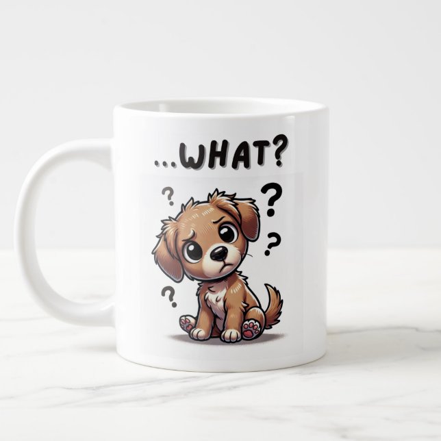 Grande Tasse "...quoi ?" Adorable Confused Cartoon Puppy (Gauche)