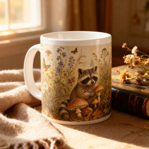Grande Tasse Raccoon Cottagecore Botanique de la Forêt Vintage