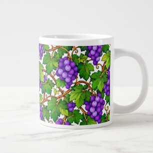 Grande Tasse Raisins violets et feuilles de vigne vertes