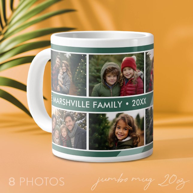Grande Tasse Rayure Rétro - Collage de 8 photos (Custom Photo Mug on a Jumbo Size Cup)