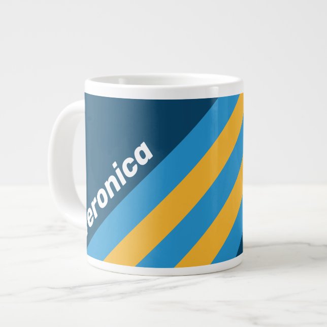 Grande Tasse Rayures Bleu Marine Rétro avec Nom (Devant gauche)