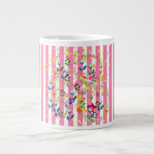 Grande Tasse Rayures de bonbon + Fleurs