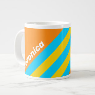 Grande Tasse Rayures de plage estivales rétro avec nom