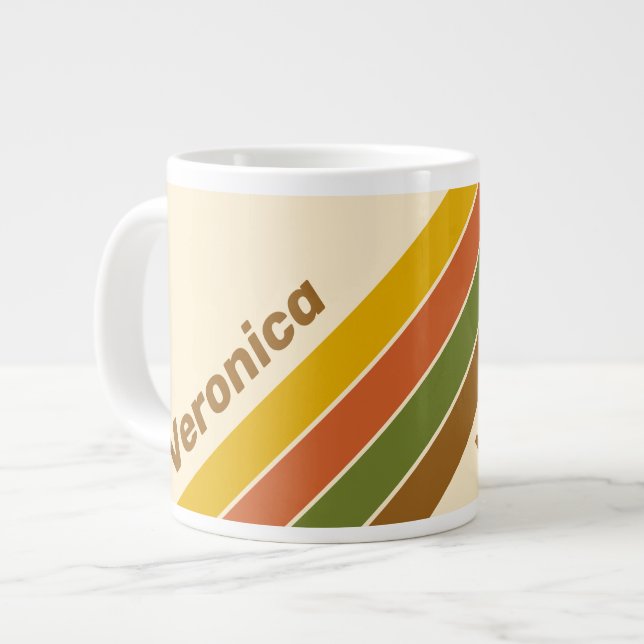 Grande Tasse Rayures de Trèfle au Lever du Soleil avec Nom (Devant gauche)