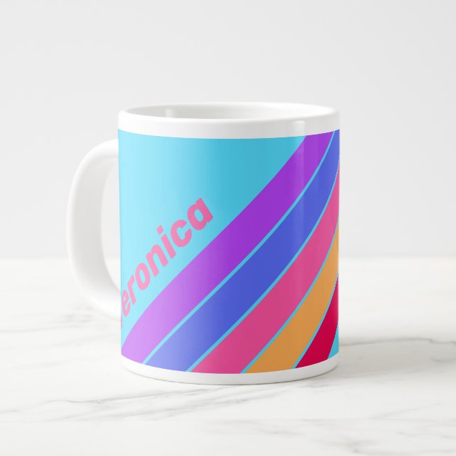 Grande Tasse Rayures de verre de mer avec nom (Devant gauche)