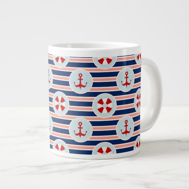 Grande Tasse Rayures et motif de points nautiques (Devant droit)
