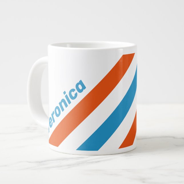 Grande Tasse Rayures Nostalgiques d'Été avec Nom (Devant gauche)
