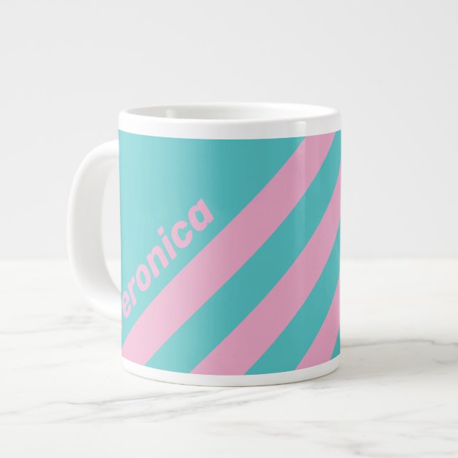 Grande Tasse Rayures Rétro de South Beach avec Nom (Devant gauche)