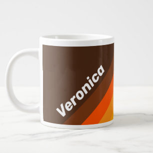 Grande Tasse Rayures Rétro Marron avec Nom