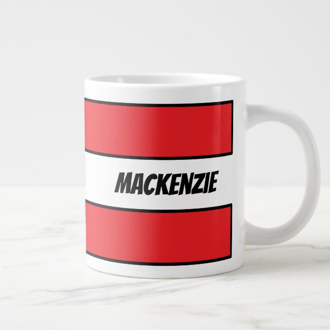 Grande Tasse Rayures rouges ajoutez votre nom (Droite)