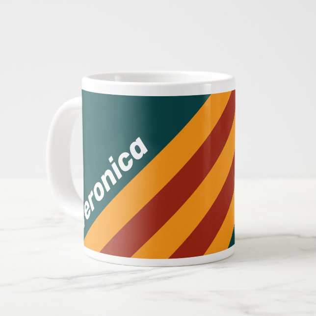Grande Tasse Rayures Splash sarcelle foncé rétro avec nom (Devant gauche)