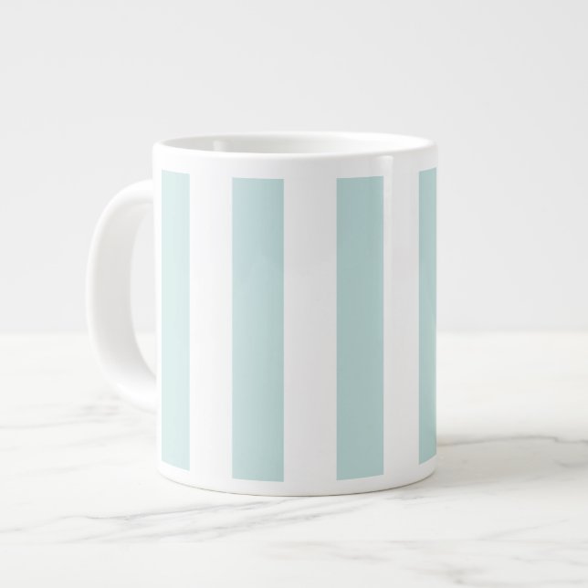 Grande Tasse Rayures verticales sarcelle pâle et blanc (Devant gauche)