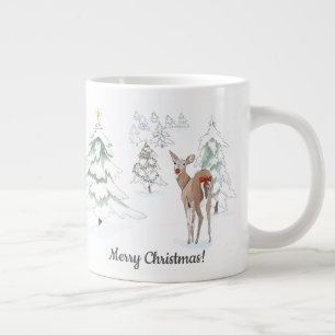 Grande Tasse Red Nose Deer dans les vacances en bois neigeux