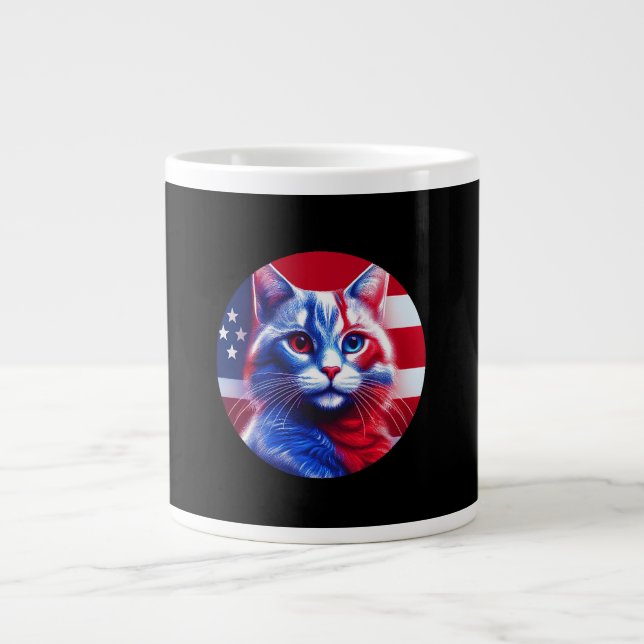 Grande Tasse Red White & Blue Cat With American Flag Background (Devant)