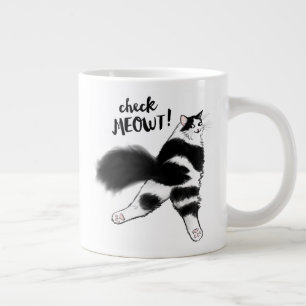 Grande Tasse Regarde Meowt ! Amusant noir et blanc flot de chat
