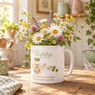 Grande Tasse Reine Abeille Dorée Élégante Encouragement