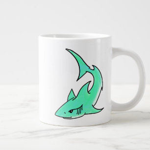 Grande Tasse requin souriant de dessin animé bleu vert océan an