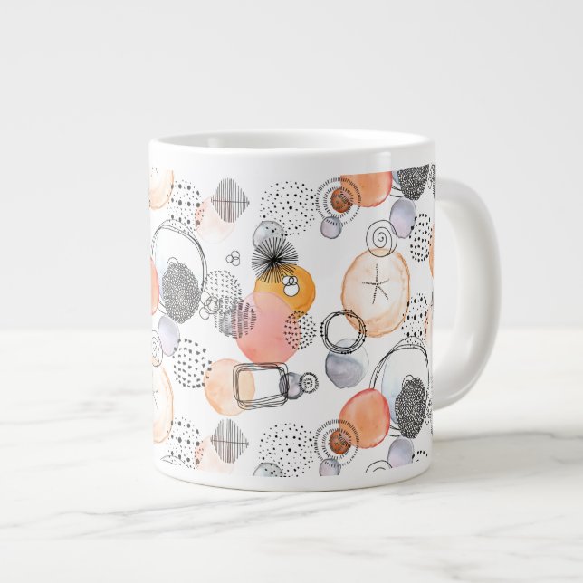 Grande Tasse Résumé moderne Joli Motif Doodle rose (Devant droit)