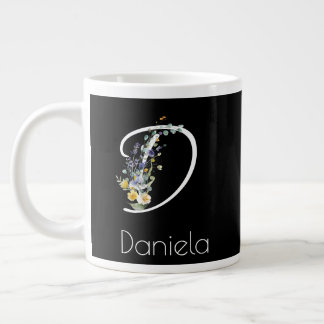 Grande Tasse Retirement Floral monogram watercolor black
