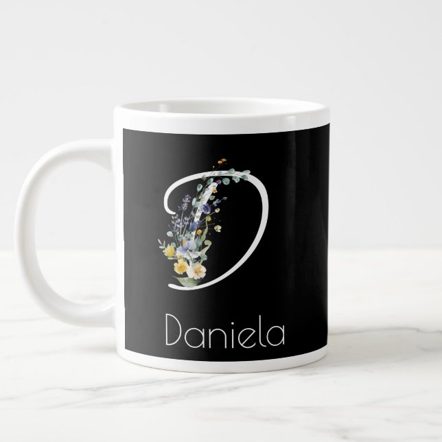 Grande Tasse Retirement Floral monogram watercolor  black (Gauche)