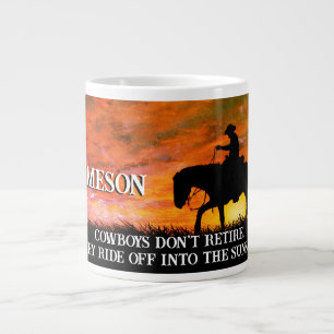Grande Tasse Retraite Cowboy, Cheval et Coucher de soleil