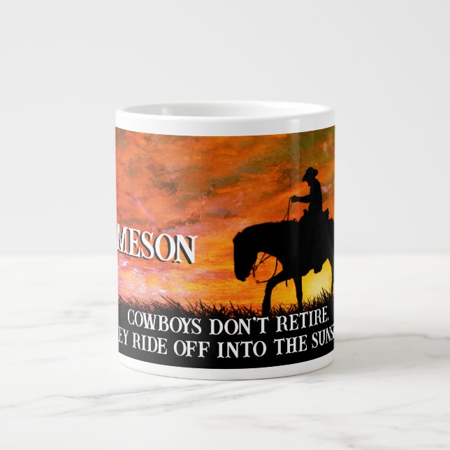 Grande Tasse Retraite Cowboy, Cheval et Coucher de soleil (Devant)