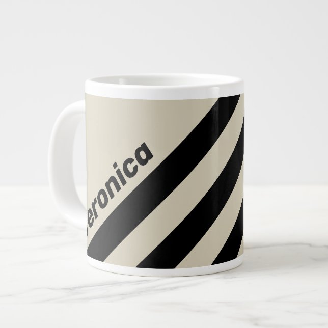Grande Tasse Rétro Alabaster Trois Bandes avec Nom (Devant gauche)