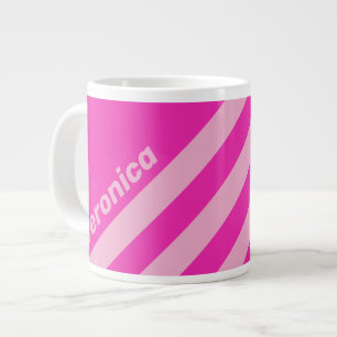 Grande Tasse Rétro Ciel Rose Trois Bandes avec Nom