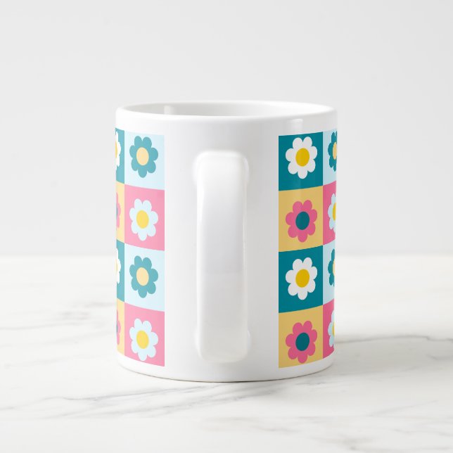 Grande Tasse Retro Cute colorful Pastel Flowers Pattern  (Dos)