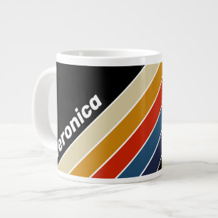 Grande Tasse Rétro Glace Rayé Arc-en-ciel avec Nom