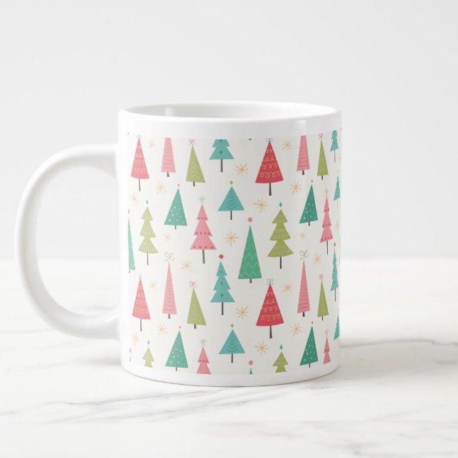 Grande Tasse Retro Joyeux arbres de Noël Fun Motif de vacances (Gauche)