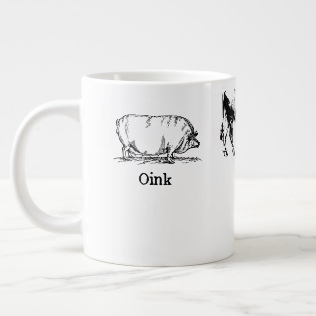 Grande Tasse Retro Oink Moo Cluck Pig Cow poulet (Gauche)