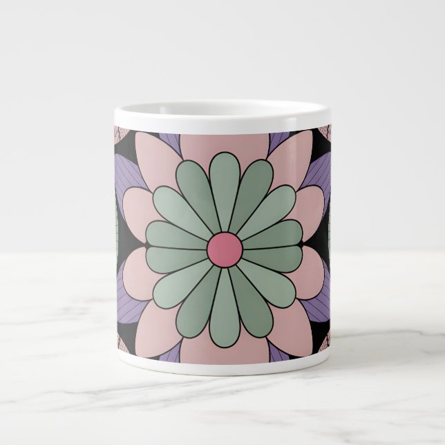 Grande Tasse Retro Pastel Floral Mandala Symmetry (Devant)