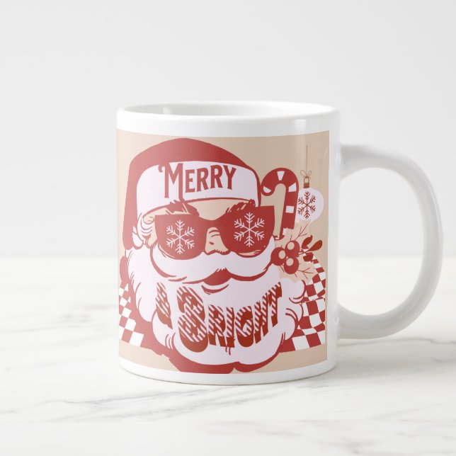 Grande Tasse Retro Père Noël Joyeux Noël rose (Droite)