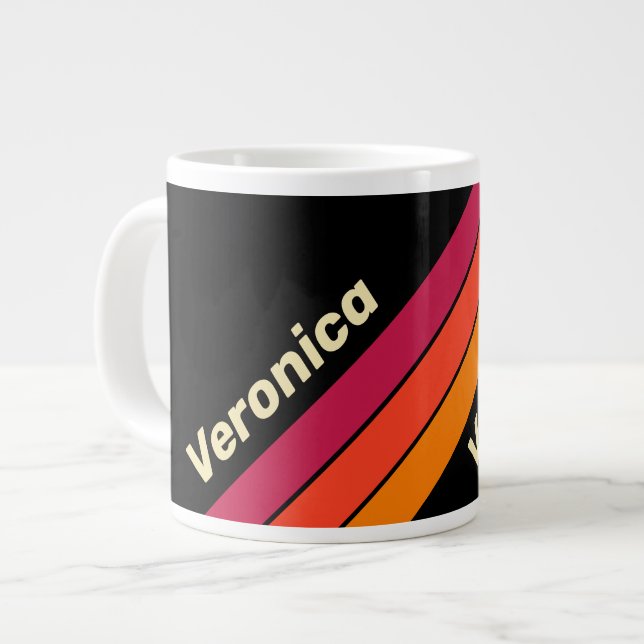 Grande Tasse Rétro VHS Rayures avec Nom (Devant gauche)