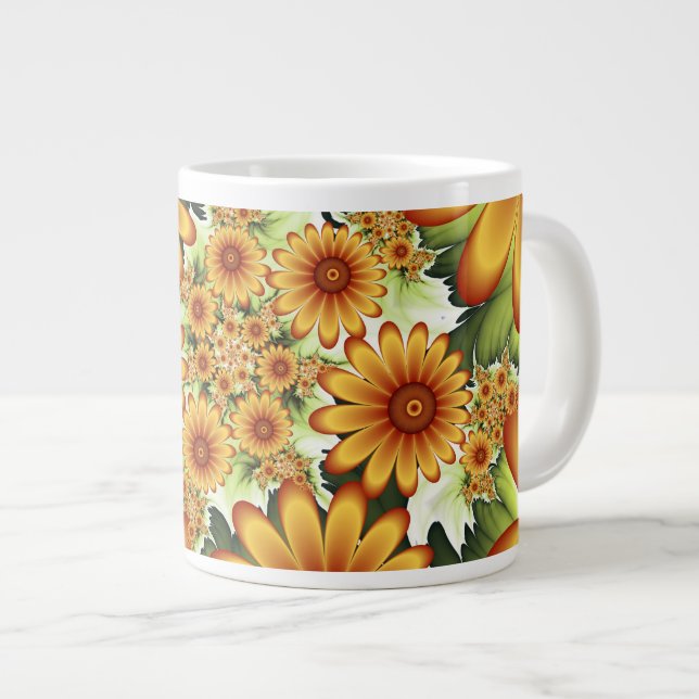 Grande Tasse Rêve Floral, Art Fractal Moderne Abstrait Fleur (Devant droit)