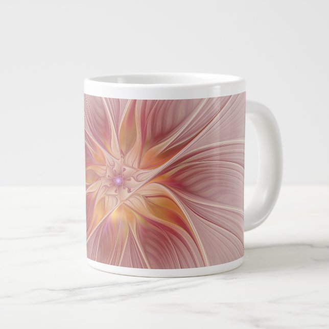 Grande Tasse Rêve floral rose doux Fleur d'art fractal Abstrait (Devant droit)