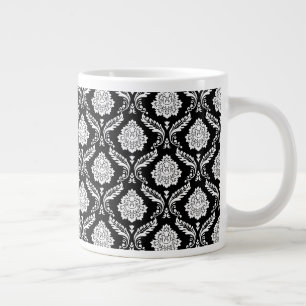 Grande Tasse Rococo Damassé Petit Motif Blanc sur Noir
