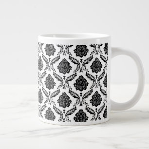 Grande Tasse Rococo Damassé Petit Motif Noir sur Blanc