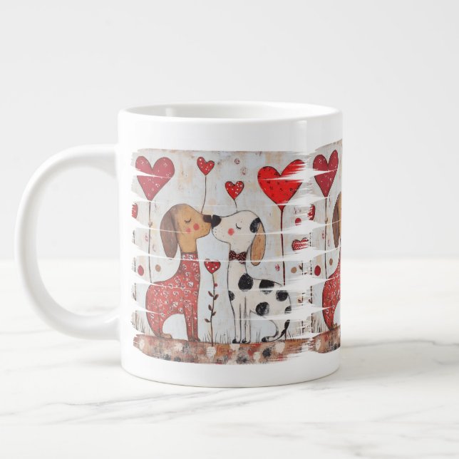 Grande Tasse Romantic Dogs with Heart Balloons (Gauche)