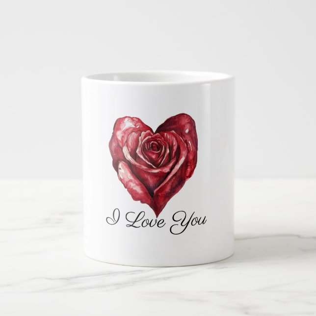 Grande Tasse Romantic White Red Rose Heart Love (Devant)