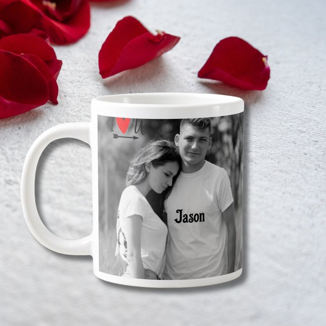 Grande Tasse Romantique Valentine Couple Photo I Red Heart U No (Créateur téléchargé)