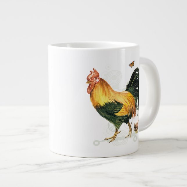 Grande Tasse Rooster fière avec poules et poulets. (Devant droit)