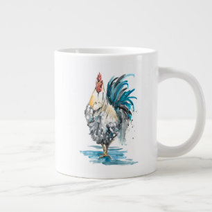 Grande Tasse Rooster Splash - Aquarelle Portrait