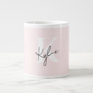 Grande Tasse Rose Blush moderne Nom du monogramme personnalisé 