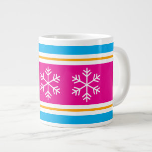 Grande Tasse Rose Clair Jaune Blanc Bleu Rayures Flocons de Nei