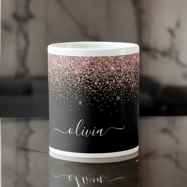 Grande Tasse Rose Gold Blush Pink Glitter Monogramme Nom Modern (Créateur téléchargé)