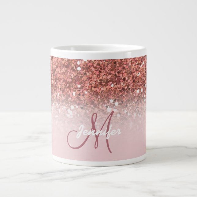 Grande Tasse Rose Gold Parties scintillant Sparkle Ombre Nom du (Devant)