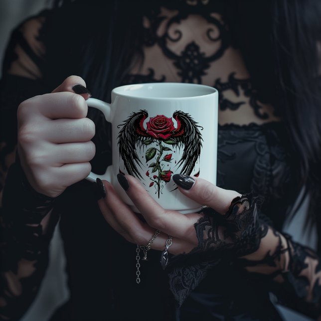 Grande Tasse Rose Rouge Ailé Gothique (Créateur téléchargé)